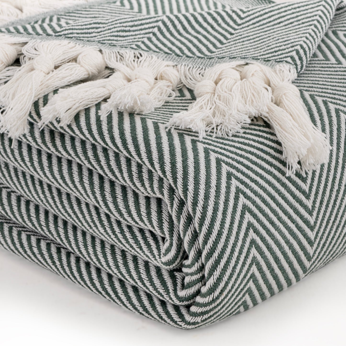 Cotton Herringbone Throw - 170 x 230 cm - Green