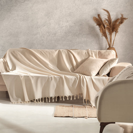 Cotton Herringbone Throw - 170 x 230 cm - Cream