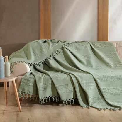 Waffle Cotton Throw - 220cm x 240cm Sage Green