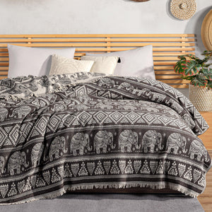 Boho King Throw - 220cm x 240cm - Dark Brown