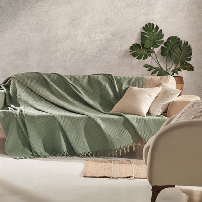 Waffle Cotton Throw - 220cm x 240cm Sage Green