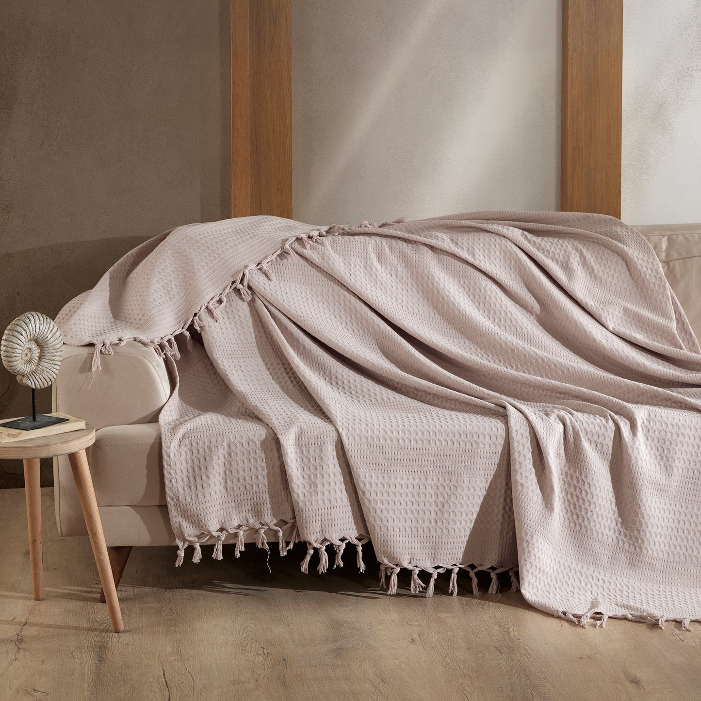 Waffle Cotton Throw - 220cm x 240cm Beige