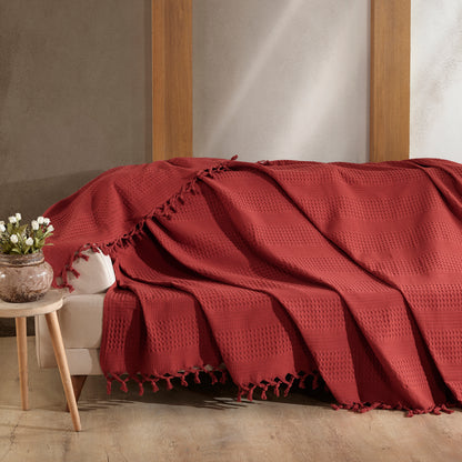 Waffle Cotton Throw - 220cm x 240cm Burgundy