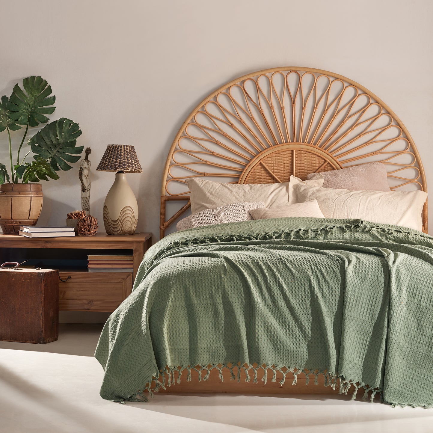 Waffle Cotton Throw - 220cm x 240cm Sage Green