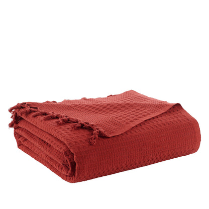 Waffle Cotton Throw - 220cm x 240cm Burgundy