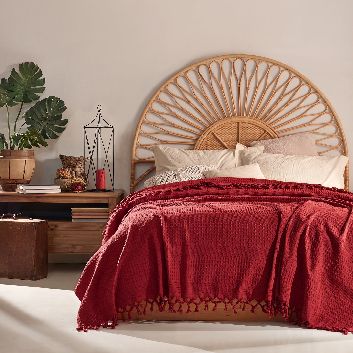 Waffle Cotton Throw - 220cm x 240cm Burgundy