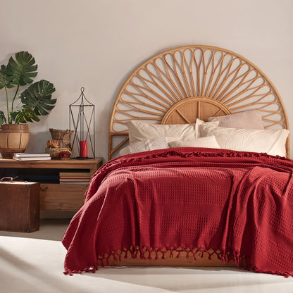 Waffle Cotton Throw - 220cm x 240cm Burgundy
