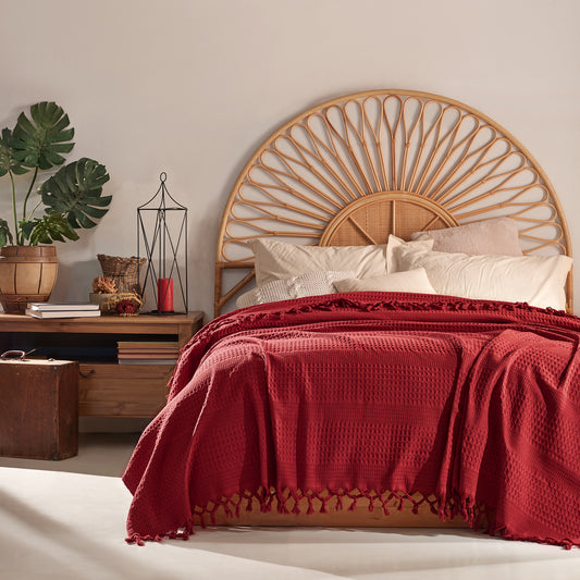 Waffle Cotton Throw - 220cm x 240cm Burgundy