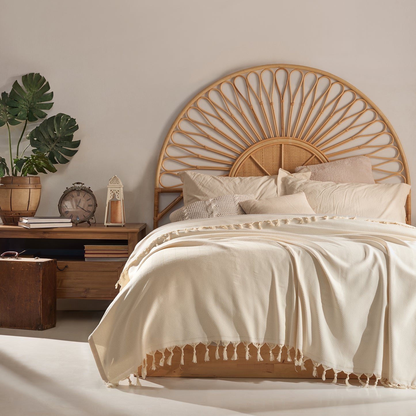 Cotton Herringbone Throw - 170 x 230 cm - Cream