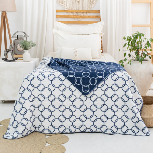 100% Cotton Blanket - Circle Pattern - 150 x 200 cm - Blue