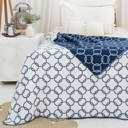 100% Cotton Blanket - Circle Pattern - 150 x 200 cm - Blue