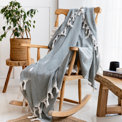 Cotton Herringbone Throw - 170 x 230 cm - Green
