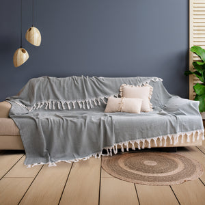 Cotton Herringbone Throw - 170 x 230 cm - Green