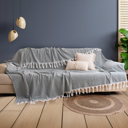 Cotton Herringbone Throw - 170 x 230 cm - Green