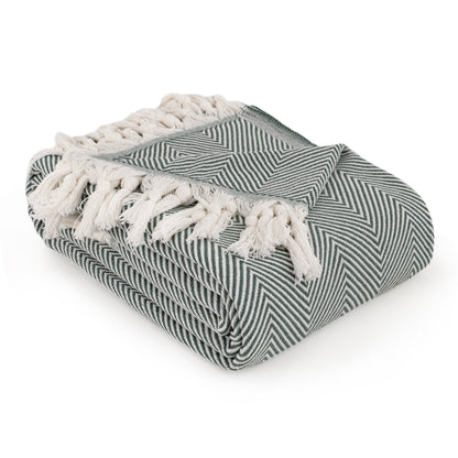 Cotton Herringbone Throw - 170 x 230 cm - Green