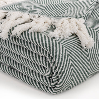 Cotton Herringbone Throw - 170 x 230 cm - Green