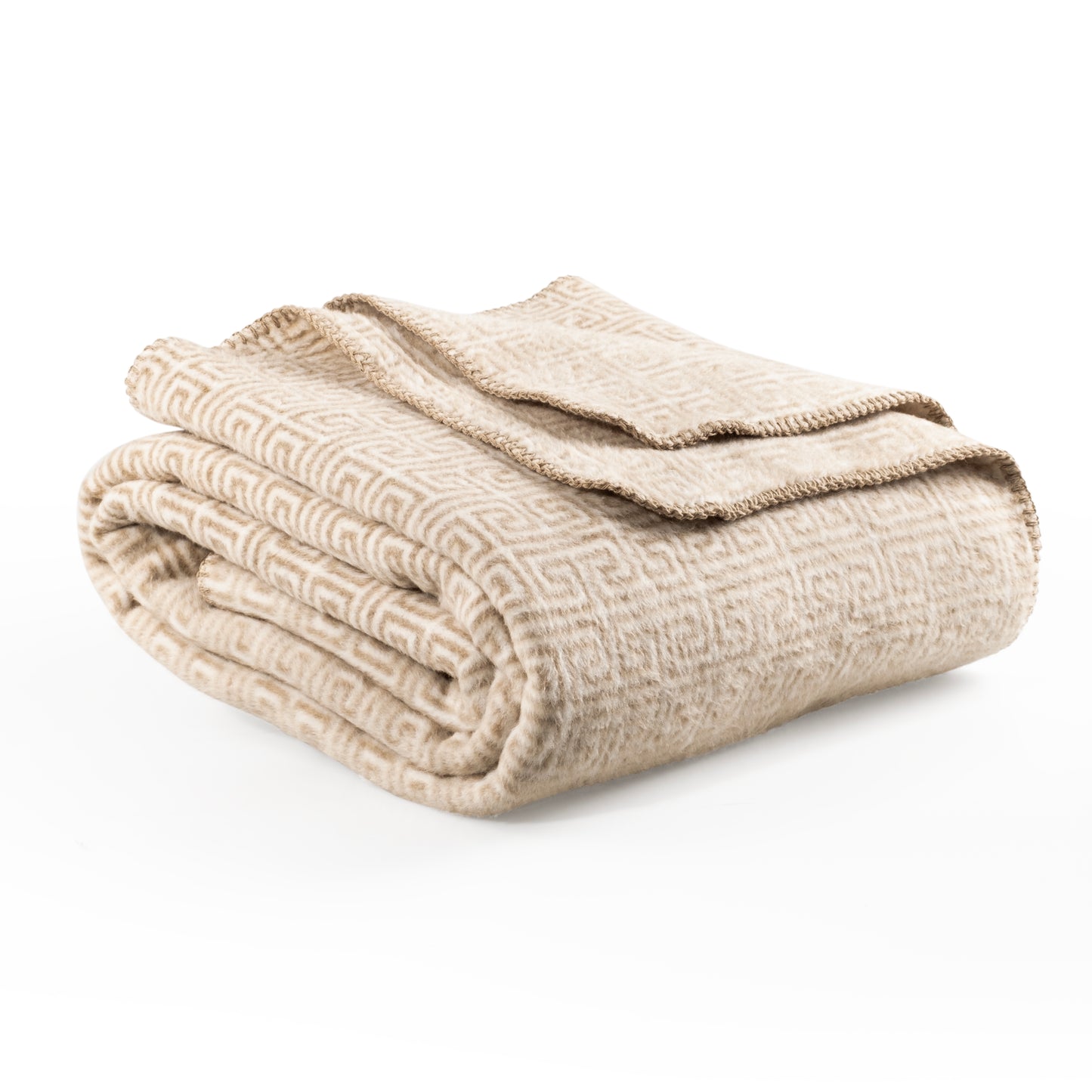 100% Cotton Blanket - Labyrinth Pattern - 150 x 200 cm - Beige