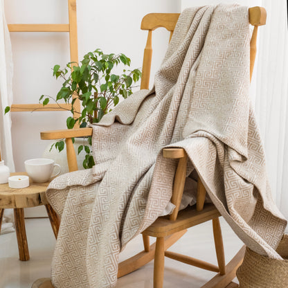 100% Cotton Blanket - Labyrinth Pattern - 150 x 200 cm - Beige