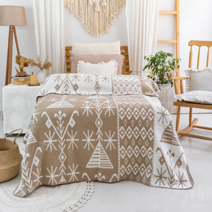 100% Cotton Blanket - Native Pattern - 150 x 200 cm - Beige