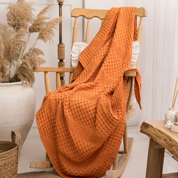 Joanna burnt orange cotton armchair throw 120 x 180cm