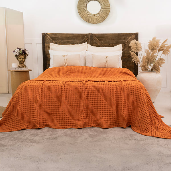 Joanna burnt orange king size cotton throw 220 x 250cm