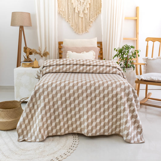 100% Cotton Blanket - Tumbling Pattern - 150 x 200 cm - Beige