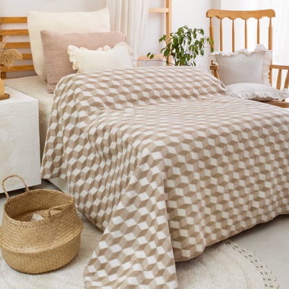 100% Cotton Blanket - Tumbling Pattern - 150 x 200 cm - Beige