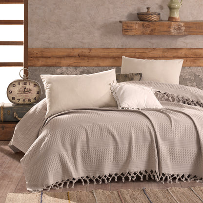 Waffle Cotton Throw - 220cm x 240cm Beige