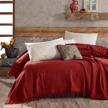 Waffle Cotton Throw - 220cm x 240cm Burgundy