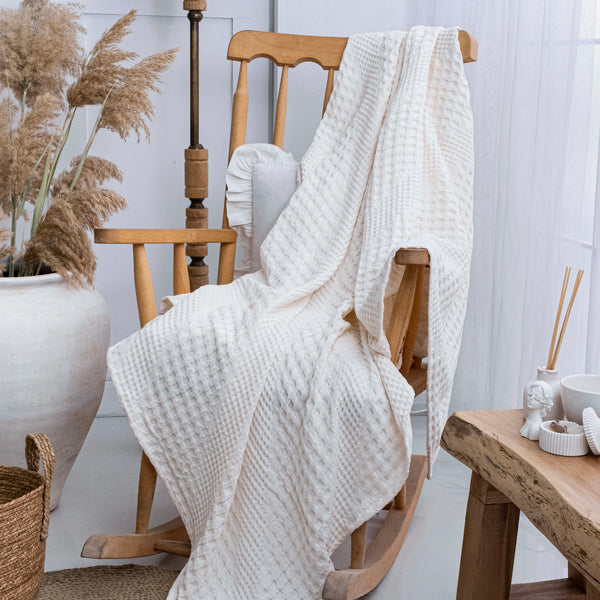 Joanna white cotton armchair throw 120 x 180cm