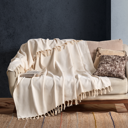 Cotton Herringbone Throw - 170 x 230 cm - Cream