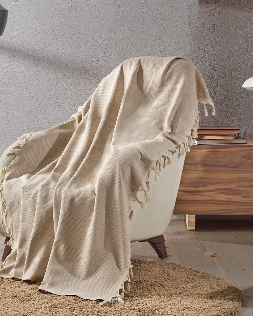 Milam London Beige Throw for sofa, bed and chair