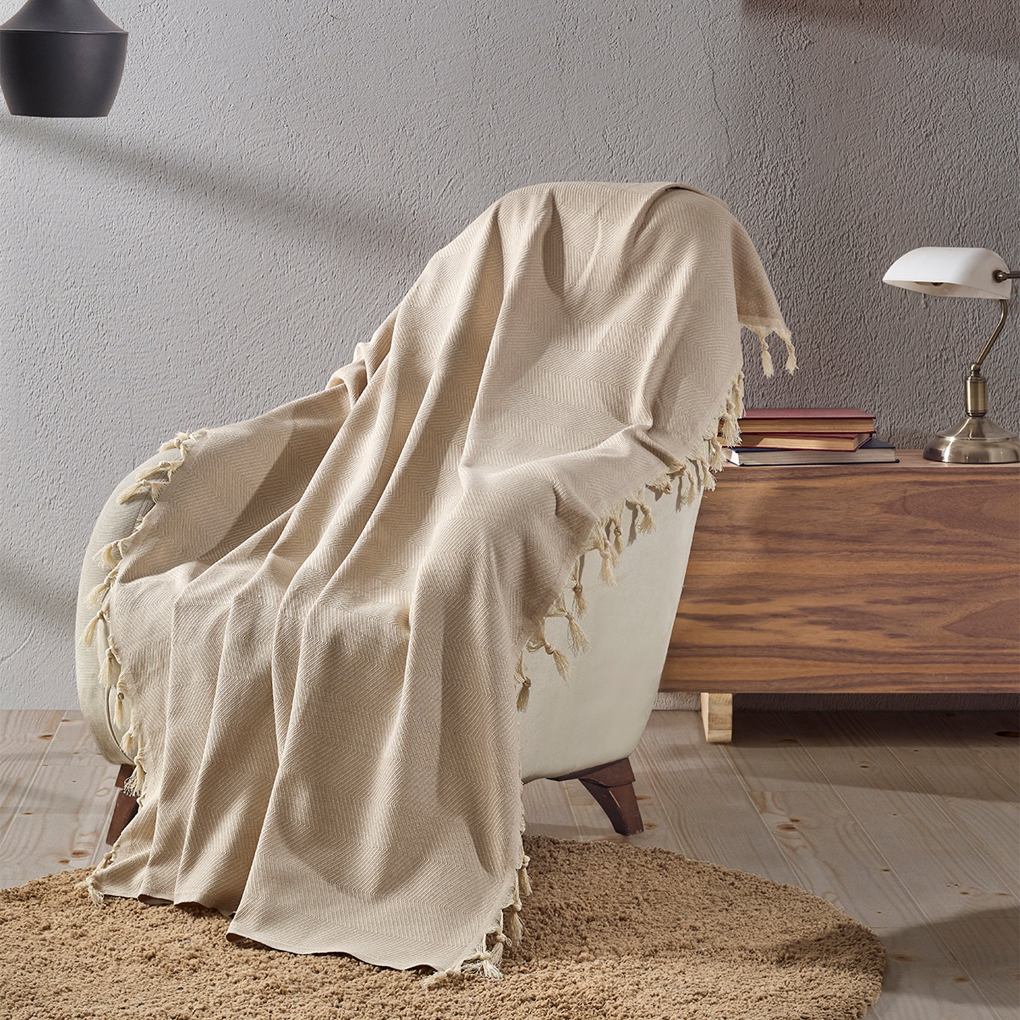 Milam London Beige Throw for sofa, bed and chair