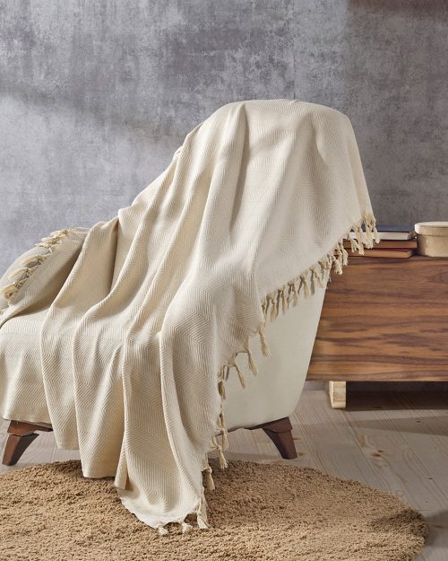 Milam London Cream Sofa and Bed Throw