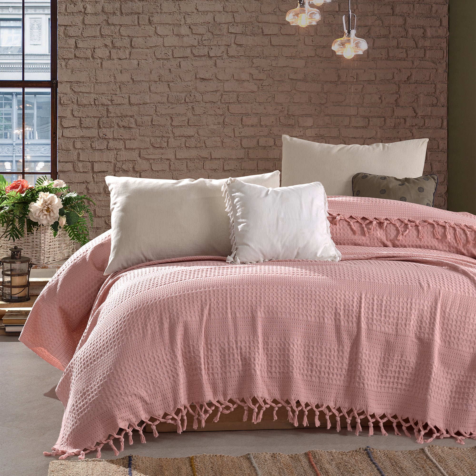 Blush Pink Waffle Bedspread